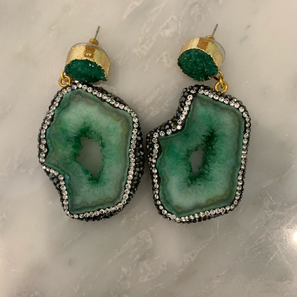 Green faux agate earrings